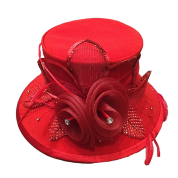 Vintage Accessories - BEN MARC INTERNATIONAL VINTAGE RED FLOWER FEATHER HAT, LIKE NEW